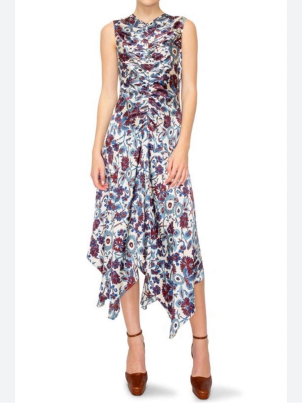 MELLODAY Wedding Guest Summer Handkerchief-Hem Drop Waist Dress Sz L NWT
